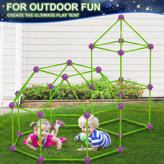 180 Pack Glow in The Dart Fort Building Kits for Kids Age 4, 5, 6, 7, 8+ Years Old, STEM Building Toys for DIY Castles, Tunnels, Ideal Christmas, Birthday Gifts for Boys & Girls