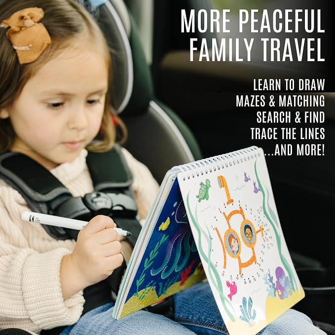 Totebook Dry Erase Activity Book for Kids - 18 Erasable Learning Games with Markers & Reusable Stickers, Travel Activities for Ages 4-6, Fits Case (Construction Theme)