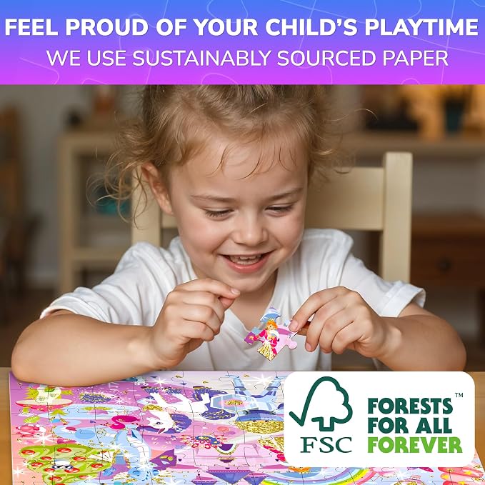 60 Piece Puzzles for Kids Ages 4-6 - 4 Glitter Toddler Puzzles Ages 3-5 | Unicorn, Princess and Animals Jigsaw Puzzles for Children Ages 6-8 - Gift Educational Game for Boys and Girls
