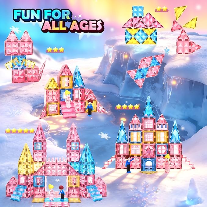 Magnetic Tiles 102pcs with 2 Stairs 2 Dolls Princess Castle Kids Ages 3-12
