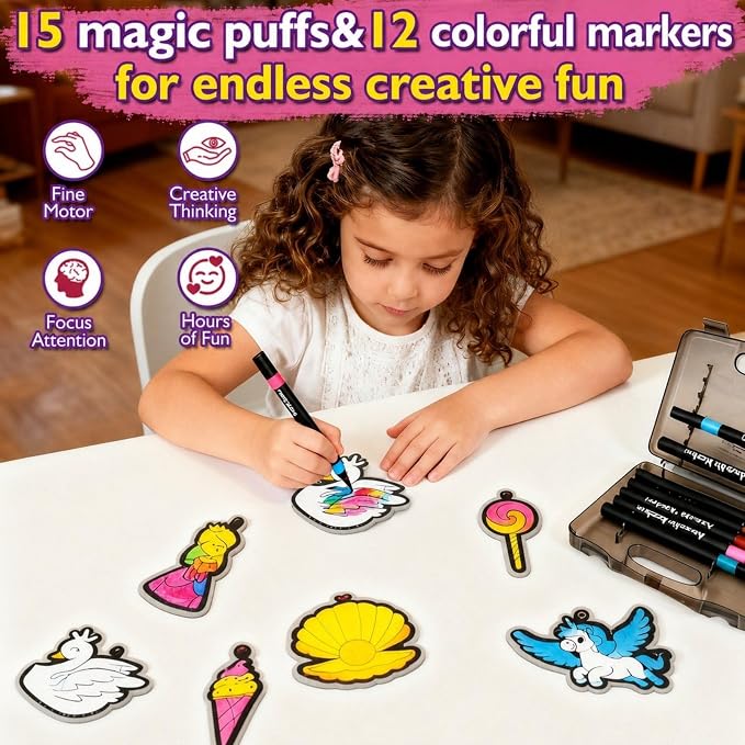 Magic Puffs 3D Art Craft, Princess & Unicorn Crafts for Kids, DIY Foam Texture Painting & Inflate Activity – Easy, Mess-Free Creative Fun, Ideal Christmas Birthday Gifts for Girls Boys Age 4-10