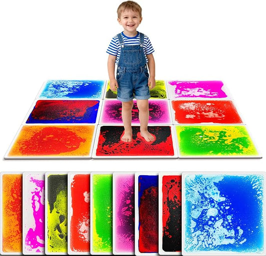 Onyoloy Sensory Floor Tiles 9PCS - Engaging Liquid Play Mats for Toddlers | Autism Sensory Toys, 12"x12" Lava Tiles perfect for Dancing, Learning & Special Education Classroom Gross Motor Development.