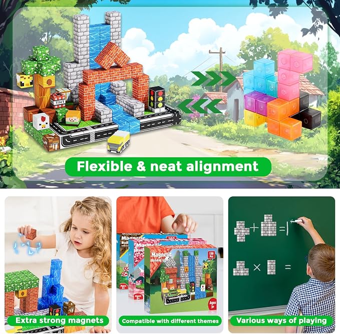 Magneverse 150 PCS Magnetic Blocks - Forest Magnetic Building Block for Kids Ages 4-8, Magnetic Cubes for Boys Girls, STEM Educational Stacking Magnet Toy for 3 4 5 6 7 8 9 10 11 12 Birthday Gifts