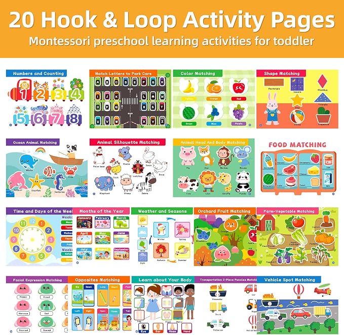 Busy Book for Toddlers 3-5, Montessori Preschool Learning Activities | Toddler Quiet Reusable Sticker Activity Book, Autism Sensory Travel Toys , Educational Gift for Boys Girls Kids (42 Pages)