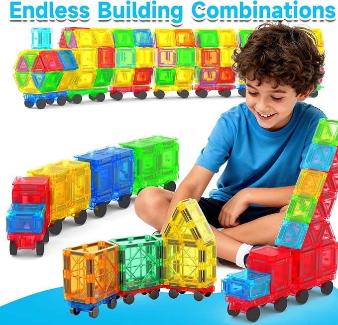 8 PCS Mini Magnetic Tiles Cars Construction Set, Magnetic Car Base | Compatiable with Mini Tiles, Magnet Building Blocks Expansion Set, Magnet Bricks Truck Toy for Boys & Girls