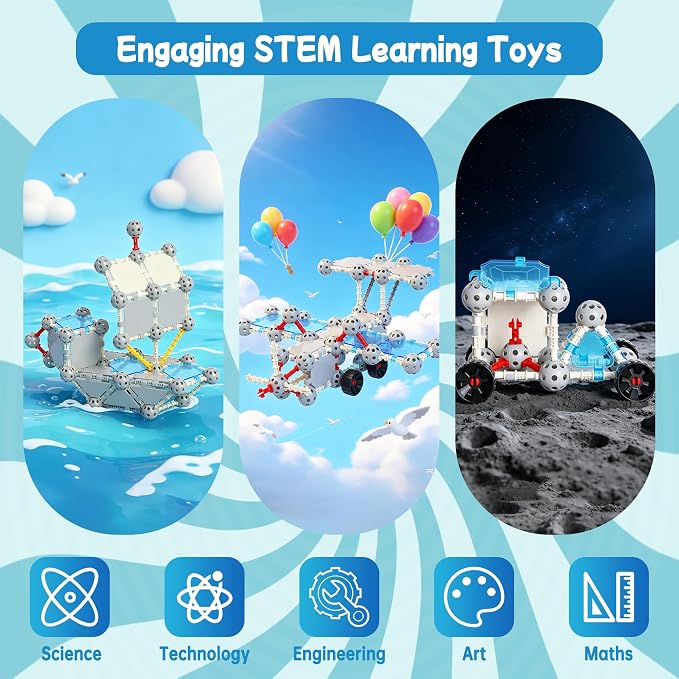 160PCS STEM Building Toys 360° Connectors for Kids 3-12 | Engineering Building Kit, Creative Play Set, Educational Gift, Eerector Set,Construction Toys for Kids, Interlocking Blocks