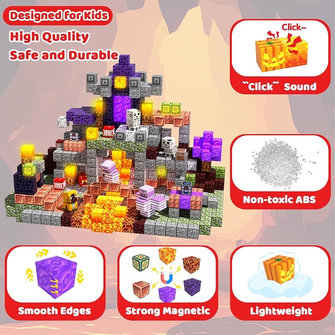 Magnetic Blocks, 100PCS Light Up Building Cube Toys Gifts for Kids | Magnetic Cubes, 0.8 inches Building Blocks, 3PCS Light Up Blocks, STEM Toys Christmas Birthday Gifts for Kids Boys Girls
