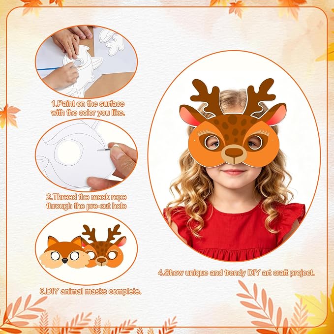 24 Pcs Animal Crafts for Kids Classroom Color Your Own Animal Masks | DIY Coloring Arts and Crafts for Jungle Animals Party Favors Birthday Dress-Up School Activity Masquerade Cosplay Supply