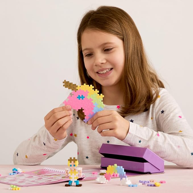 Plus Plus Puzzle By Number Activity Pad, Fairytale - Mini Building Blocks | Roadtrip Essentials for Kids, Interlocking Waffle Blocks, Stem Toy, Airplane Activities for Kids, Kid Car Ride Must Haves