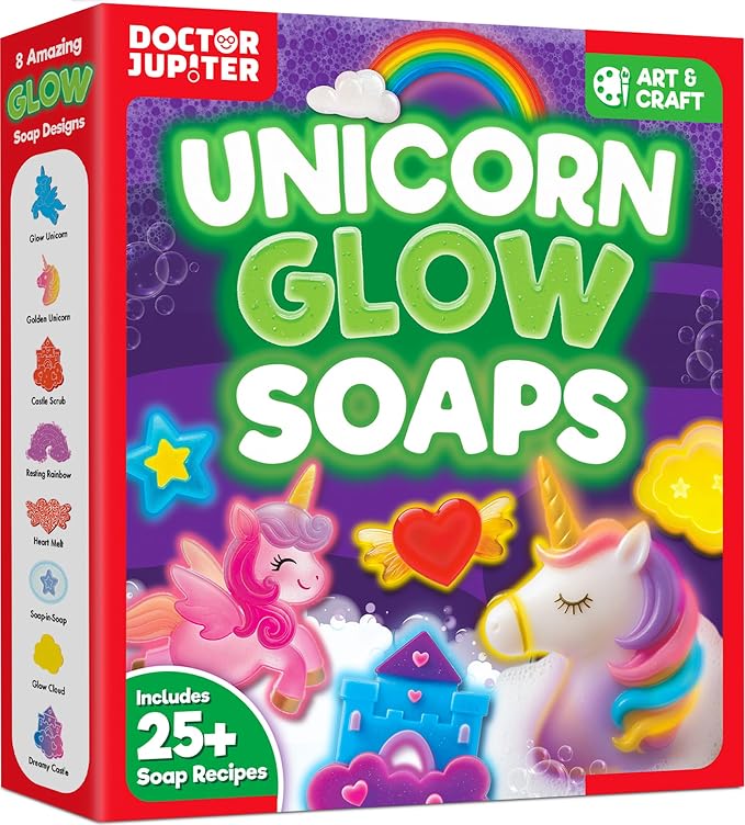 Doctor Jupiter Glow in The Dark - Unicorn Soap Making Kit for Kids Ages 6+ | Unicorn Toys, Birthday Gift Ideas for Girls 6,7,8,9,10 Year Olds, Science Kits for Kids Ages 5-7-8-12, STEM Toys, DIY Craft