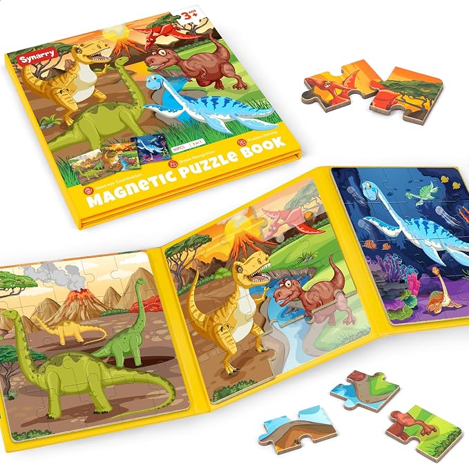 SYNARRY Magnetic Dinosaur Puzzle for Kids Ages 3-5, Travel Dinosaur Toys | 20-Piece Magnetic Travel Puzzle for Kids Ages 4-6, Car Airplane Road Trip Activities, Quiet Toys, Dinosaur Gifts for Kids
