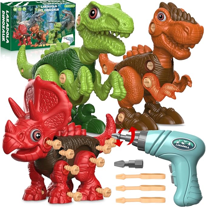 Take Apart Dinosaur Toys for Boy: 85 Pieces 3 Pack & Electric Drill for 4-6 | Easy-to-Use Dinosaur Construction Building Set for Little Hands - STEM Educational Toy & Gifts for Kids Birthday Christmas