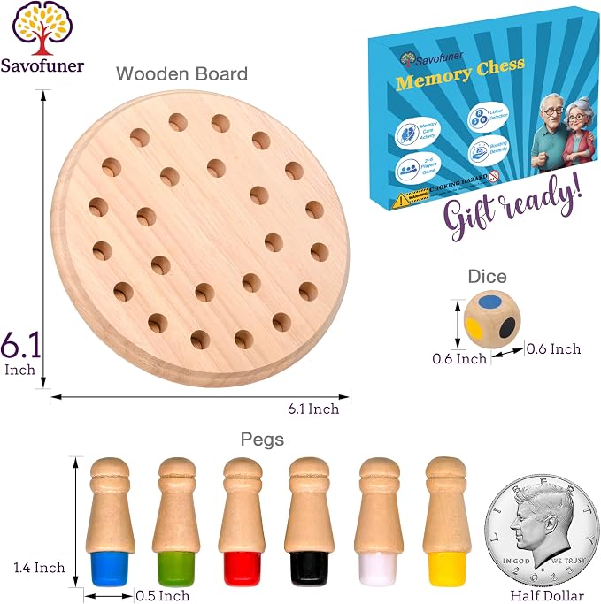 Easy Memory Games for Dementia Seniors, Wooden Occupational Therapy Tools | Cognitive Brain Peg Toy for Elderly, Alzheimers Activities for Parkinson Patients Matching Board Gift Craft Gadget Puzzle