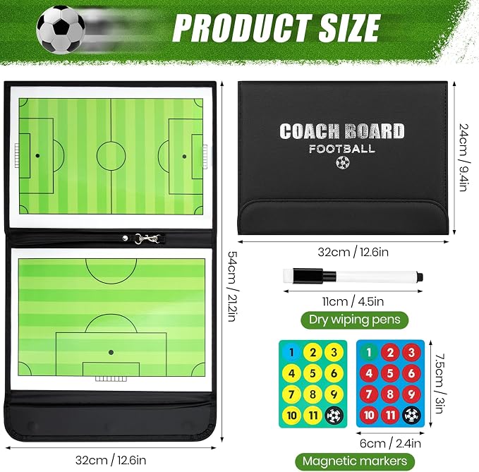 Foldable Magnetic Soccer Coaching Board, Soccer Tactics Strategy Board | Portable Soccer Board with Dry Erase Markers and Magnetic Markers for Coaches Training, Great Gift for Kids Soccer Coach.