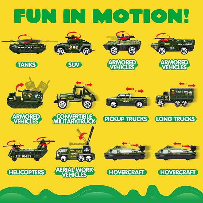 JOYIN 25 in 1 Military Kids Truck Toys for Age 3+, Kids Boy Toys, Army Men Tanks Set with Soldier Men, Mini Battle Cars in Carrier Truck with Lights and Sounds, Gifts for Grandkids