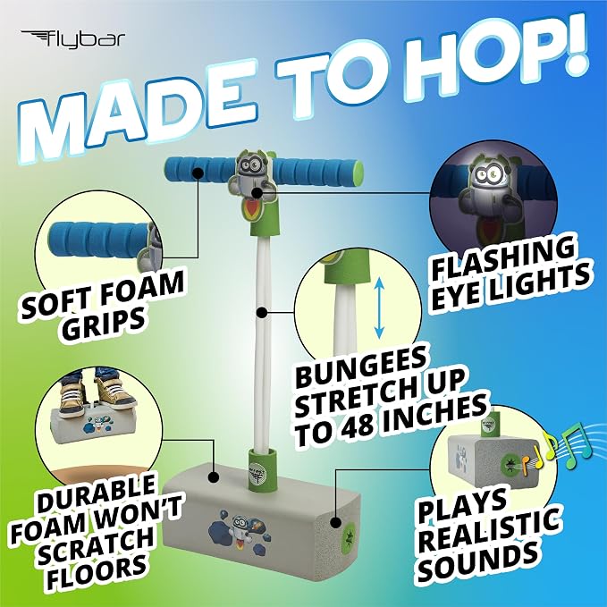Flybar My First Foam Pogo Jumper for Kids Fun and Safe Pogo Stick for Toddlers, Durable Foam and Bungee Jumper for Ages 3 and up, Supports up to 250lbs, Robot