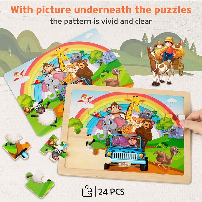 SYNARRY Large Animal Wooden Puzzles for Kids Ages 4-6, 4-in-1 Gift Set | Animal Puzzles for Toddlers & Kids Ages 3-5, Birthday Gifts for Boys & Girls, Educational Animal Toys, Screen-Free Play