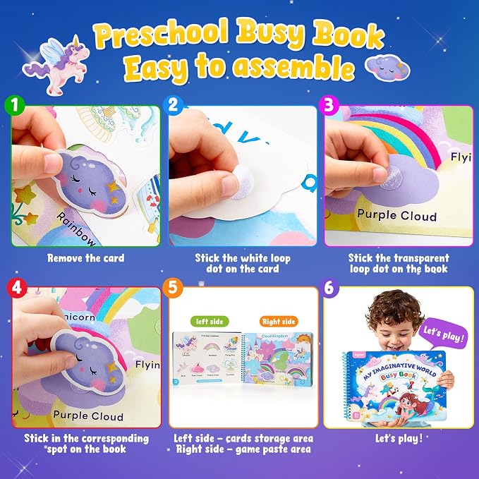 JoyCat Imagination Busy Book for Toddlers Ages 3-5, English | 15 fantasy scenes with magical creatures, underwater adventures and role-play worlds build creativity and preschool skills