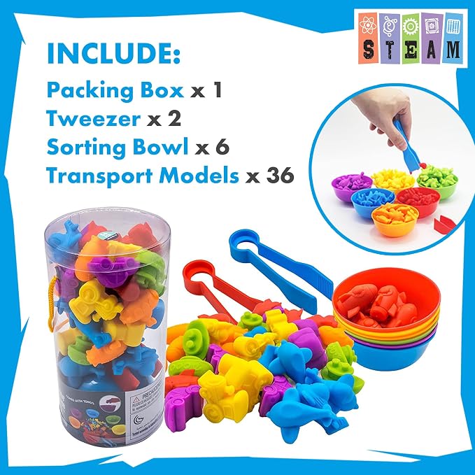 UNIQUE KIDS Counting Educational Learning Toy Set with Sorting Cups – Fun Color Classification and Math Training Game for Toddlers and Preschoolers Ages 3 and Up