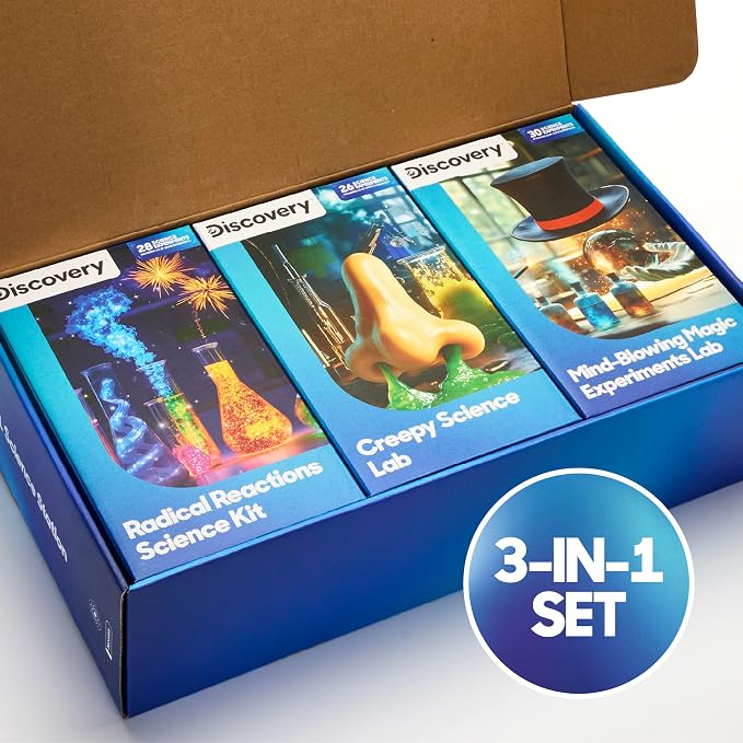 Discovery 3-in-1 Science Station for Kids| 84 Science Experiment Kit| Erupting Volcano, Glow Slime, Brain Dissection, Magic Potions| STEM Chemistry Activity Set| Educational Learning Toy| Gift Ages 8+