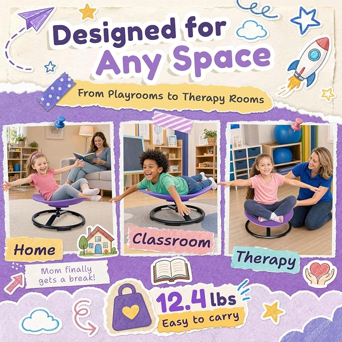 Pterying 21" L × 19" W Large Size Spinning Chair for Autistic Kids, Ages 3+ | Autism Sensory Products, Sensory Toys Gifts for Kids with Autism & ADHD, Training Body Coordination, Purple