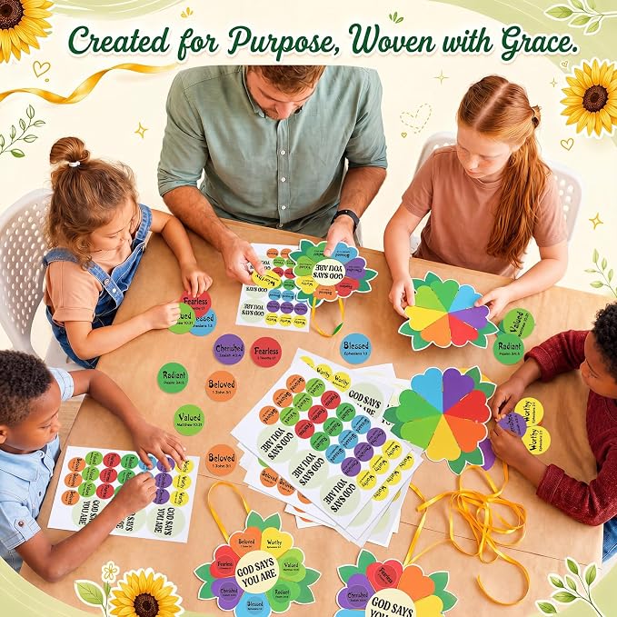 Capoda 28 Sets Sunday School Crafts for Kids God Says You are Sunflower Crafts DIY Christian Religious Sunflower Gifts for Kids Sunday School VBS Classroom Church Activity Supplies(Rainbow,Vivid)