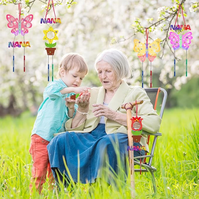 Fennoral 12 Pack Wind Chime Craft Kit for Grandma Make You Own for Nana from Granddaughter Grandson Grandchildren Grandkids Wooden DIY Coloring Mothers Day Art and Craft for Kids