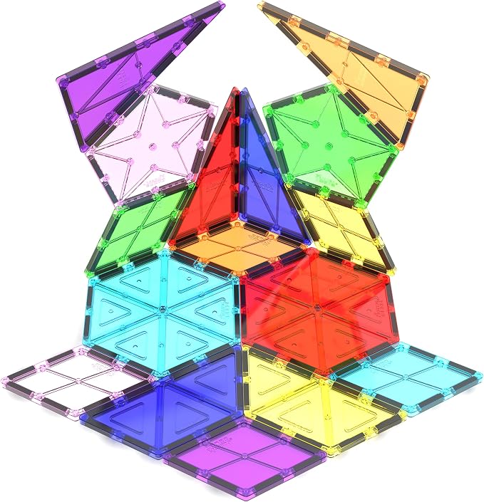 PicassoTiles Magnetic Building Block Set Geometry Shape Magnet Tiles Construction Toy STEM Learning Kit Educational Playset Playboard Pretend Play Stacking Blocks Child Brain Development PT16 | 16 pieces: 6 rhombuses, 2 pentagons, 2 hexagons, 2 isoscel...