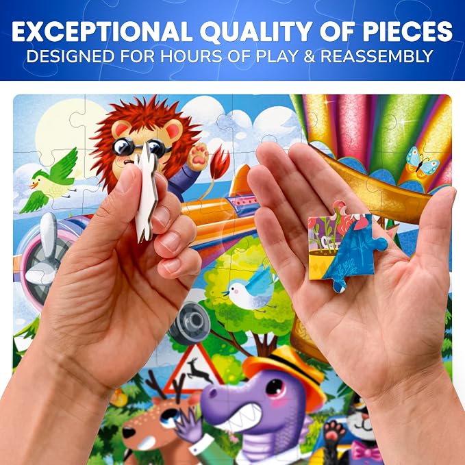 60 Piece Puzzles for Kids Ages 4-6 - 4 Jigsaw Toddlers Puzzles Ages 3-5 | Zoo, Dogs, Animals Puzzles for Children Ages 6-8 - Educational Gift Game for Boys and Girls