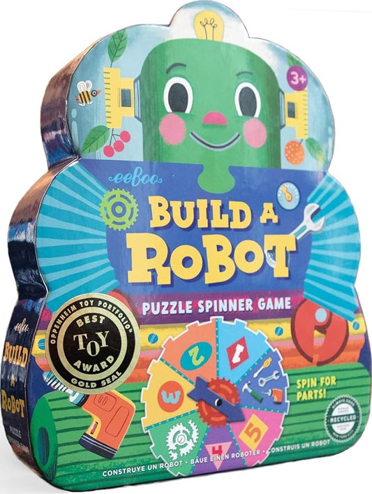 eeBoo Build a Robot Spinner Game, Matching Game, Ages 3+, 2-4 Players | Introduces early number recognition & imaginative play. Includes spinner & robot building pieces. 15-30 min game