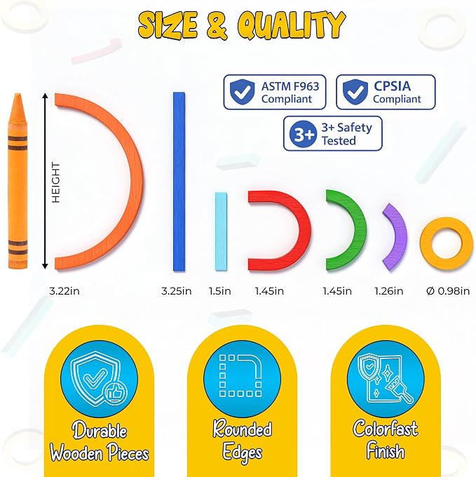 182pcs Wooden Montessori Smart Sticks and Rings Puzzle Game for Kids, Wooden Pattern Blocks Learning Set with 50+ Double-Sided Cards, A-Z Alphabet Cards, Fine Motor STEM Toy for Ages 3+