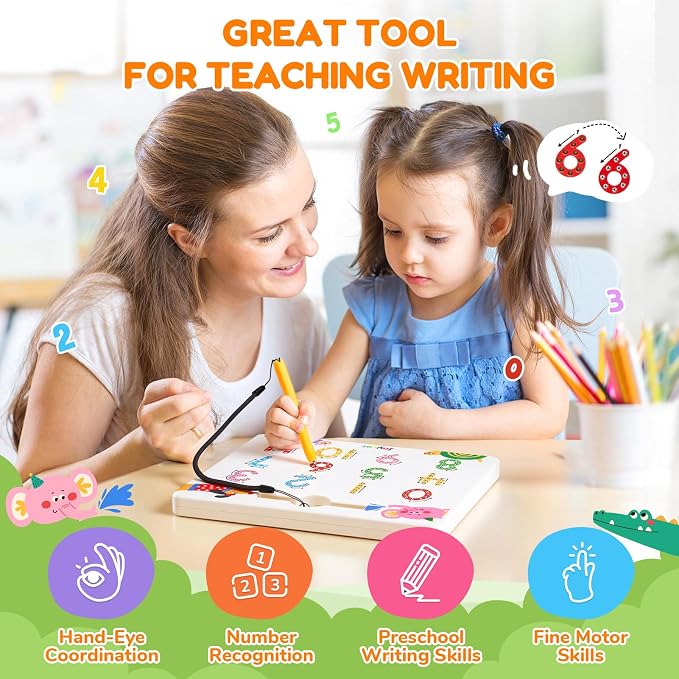 JoyCat Magnetic Animal Number Tracing Board, Double-Sided Numbers 1-20 | 2-in-1 animal number toy for toddlers and kids; preschool math manipulative and kindergarten educational gift for ages 3-5.