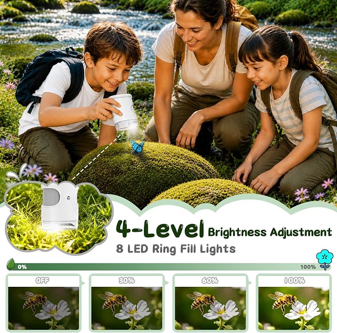 SEEKID Microscope for Kids 200-1000X, STEM Toy Science Kit for Kid(White) | Handheld Digital Microscope, 2" IPS Screen, 4K HD Camera 200+ Photo Storage for Girls Boys Child Birthday Gifts