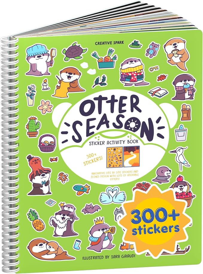 Cupkin Otter Season Coloring & Sticker Activity Book | 300+ Stickers | Spiral-bound kids craft format with 8 scenes, 8 art pages, side-by-side viewing, and an easy-peel design for ages 2–8
