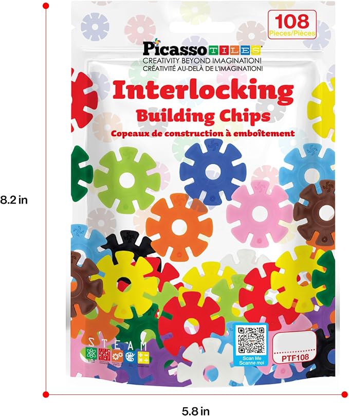 PicassoTiles Building Chips Interlocking Disc Construction Blocks in 12 Colors STEM Learning Early Education Toy Engineering Playset Child Brain Development for Toddlers Girls Boys Kids Age 3+ PTF108 | 12 vivid colors, BPA-free non-toxic material, 8 co...