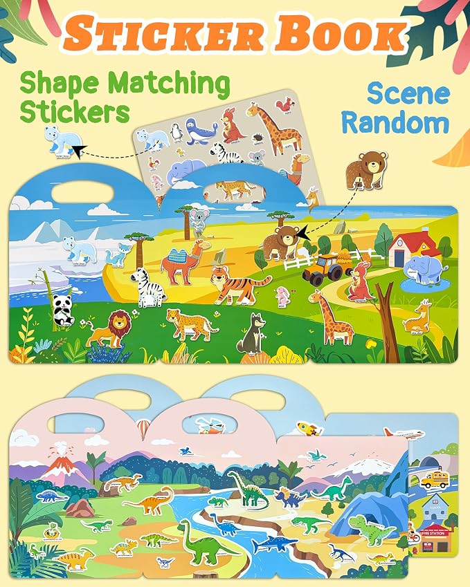 Benresive Reusable Sticker Book for Toddlers, Stickers for Kids, Travel Toy | Toddler Toys, Boys Girls Birthday Gifts, Airplane & Road Trip Essentials Kids, No Mess Waterproof Toddler Crafts Activities