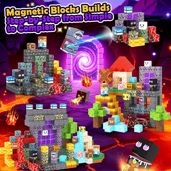 Soyee Magnetic Blocks 200 PCS - Magnetic Building Cubes Toys Build Mine Magworld Craft Cubes Portal Theme STEM Toys for Kids Ages 3-5 4-8 8-12 Birthday Gifts Boys Toys Ages 6-8