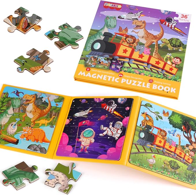 Magnetic Jigsaw Puzzles for Kids Ages 4-6, 36-Piece Preschooler Travel Toys Animals and Space Puzzles Ages 3-5, Educational Learning Magnets, Ideal Road Trip Activities Toys for 3 4 5 6 Boys and Girls