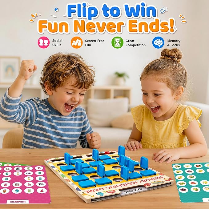 Matching Memory Game for Kids, Travel Toys Games Activities for 3 4 5 6 7 8 | Board Game for Plane Activity, Road Trip Essentials for Airplane Car Camping, Christmas Birthday Gifts for Boys Girls 3-5 4-8