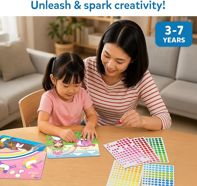 Skillmatics Dot It Sticker Art – Unicorns & Princesses, Craft Kit for Kids | 500+ Stickers, DIY Scrapbooking Activity, Screen-Free Travel Toys, Gift for Toddlers, Girls & Boys Ages 3, 4, 5, 6, 7