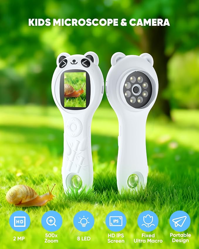 Microscope for Kids, Mini Pocket Handheld Kid Microscope for Toddlers, Educational Science Kit Toys, Christmas Birthday Gifts Toys for 3 4 5 6 7 8 9 10 Year Old - Panda