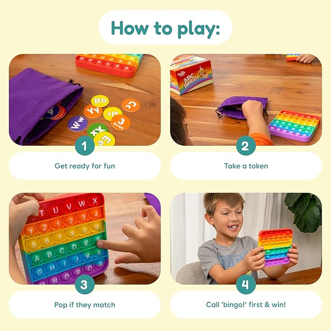 The Fidget Game ABC Bingo, Games for Kids - 2-6 Players 3+ Years | Six Educational Alphabet Bingo Popping Mats for Preschool, Toddlers, Kindergarten - Learning Activities