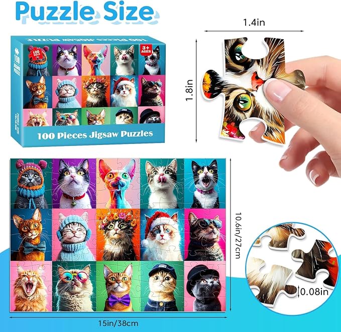 4-Pack 100 Piece Puzzles for Kids Ages 4-6 6-8 8-10 - Popsicles Unicorn Princess Cats Dogs Puzzle for Girls 4-6 Years Old 100 Piece Jigsaw Puzzle for Adults Toddler Children Learning Educational Toys