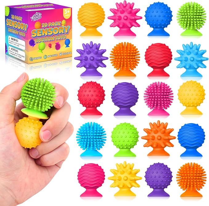 Sensory Toys Squishy Fidget Bulk for Kids Adults 20 Pack Classroom Prizes | Quiet Suction Cup Squishy Fidgets for Student Classroom Prizes, Bath Play and Sensory Special Needs Items for Boys and Girls