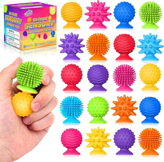 Sensory Toys Squishy Fidget Bulk for Kids Adults 20 Pack Classroom Prizes | Quiet Suction Cup Squishy Fidgets for Student Classroom Prizes, Bath Play and Sensory Special Needs Items for Boys and Girls