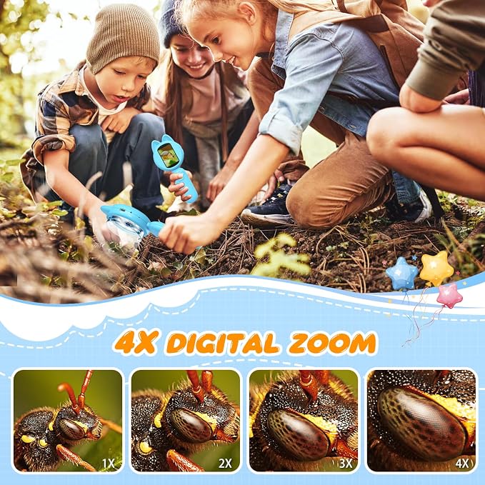 Leipan Magnifying Glass for Kids, 100X 2 LCD Scrren Handheld Microscope | Kids Magnifer with 8 LED Lights, Christmas Birthday Gifts for Children