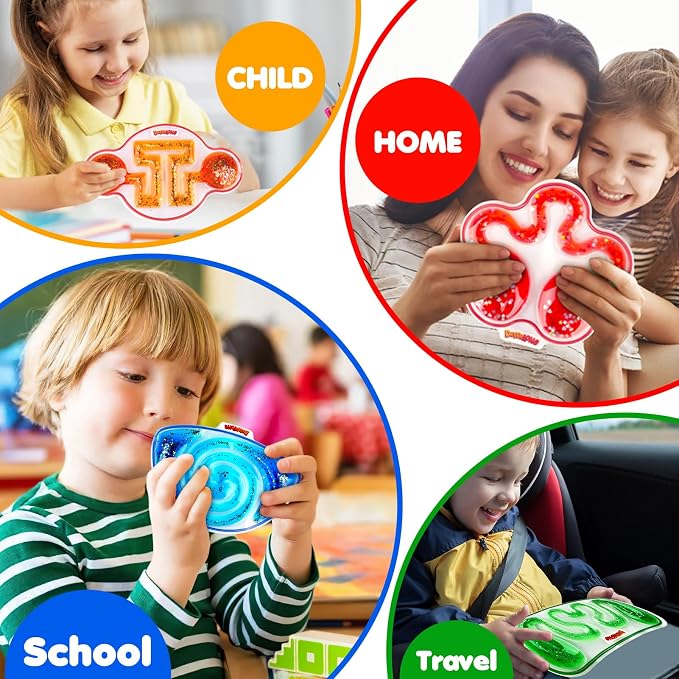 Squishy Sensory Toys for Kids: 4 Pack Fidget Sensory Maze for Autism | Stress Relief Toys for Calm Down, Squeeze Fidget Toy Filled Goo, Glitter, Prizes for Kids Classroom, Goodie Bags Stuffers