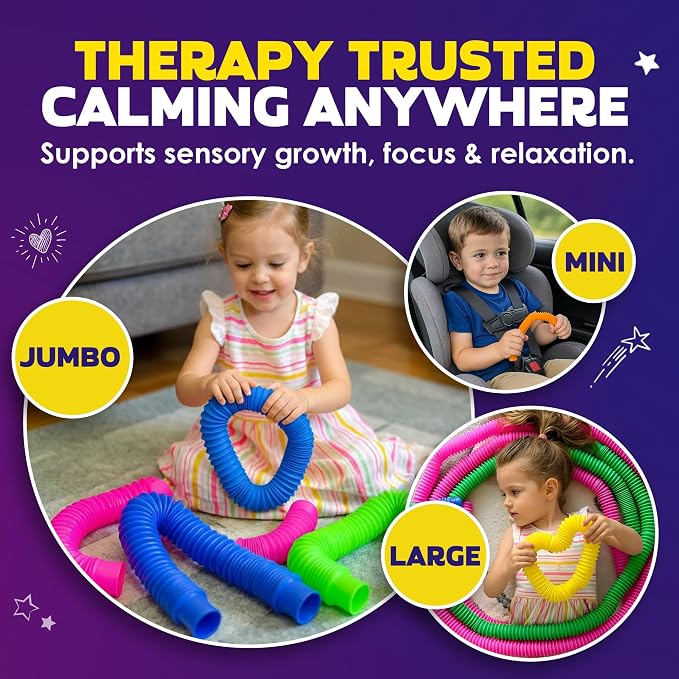 Nutty Toys Pop Tubes - Large 8-Pack Sensory Toys - Creative STEM Learning for Kids & Toddlers - Connect & Pop! Top ADHD Autism Fidget 2026, Best Boy & Girl Christmas Stocking Stuffers Gifts Idea