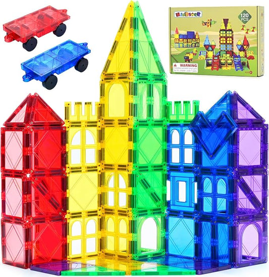 MAGBLOCK 120PCS Magnetic Tiles Building Blocks Construction Toys for Kids | Construction Kids Toys STEM Magnet Tiles, Stacking Blocks Learning Gifts for Ages 3+ Boys Girls