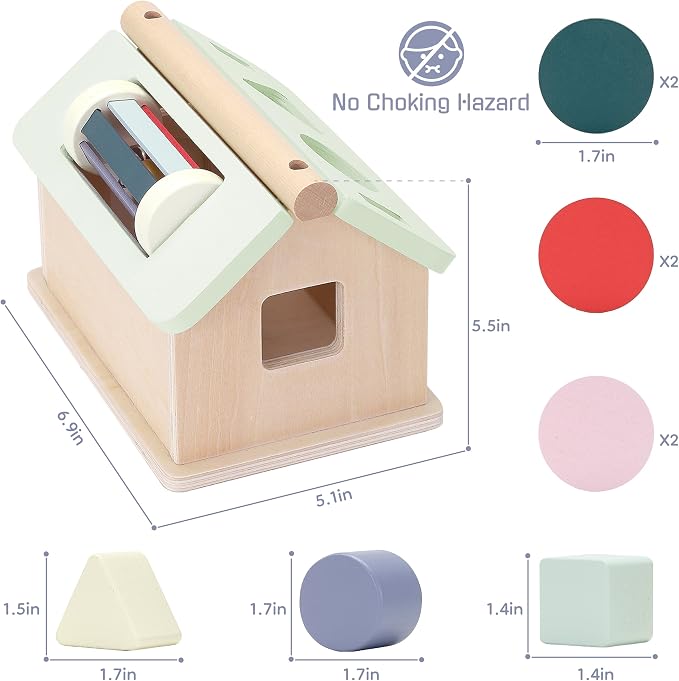 Pillowhale Montessori Activity Cube for Toddlers 12 Months+, Wooden 5-in-1 Learning Toy with Object Permanence Box, Shape Sorting & Stacking, Fine Motor Skills Toy for Baby Boys Girls